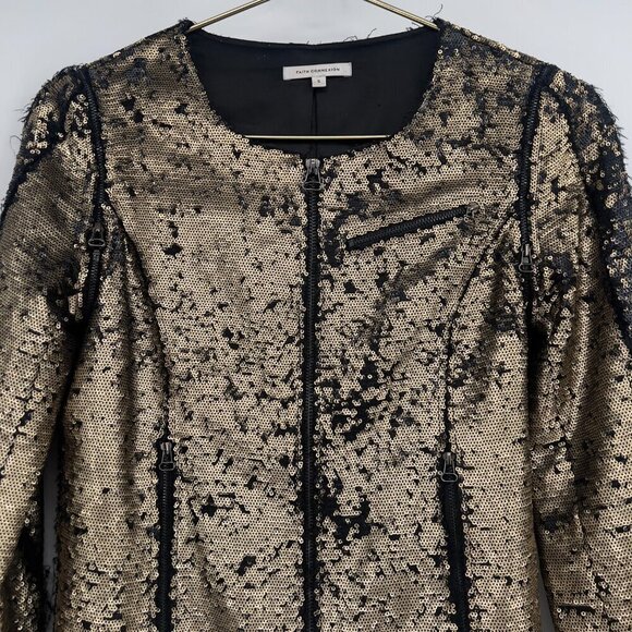 Faith Connexion Gold & Black Sequin Moto Jacket - Size S - Picture 2 of 10